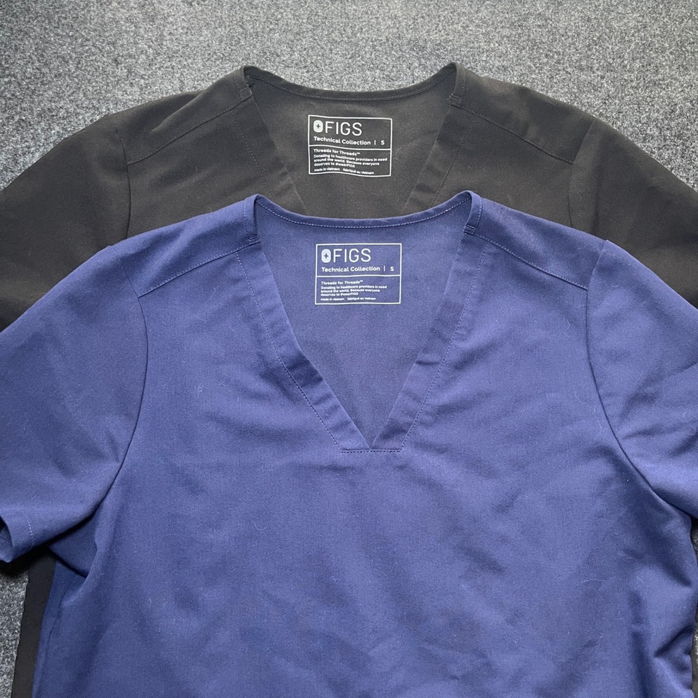 FIGS Scrub Tops Women Size S Black Navy Blue Excellent V-Neck Technical Lot of 2